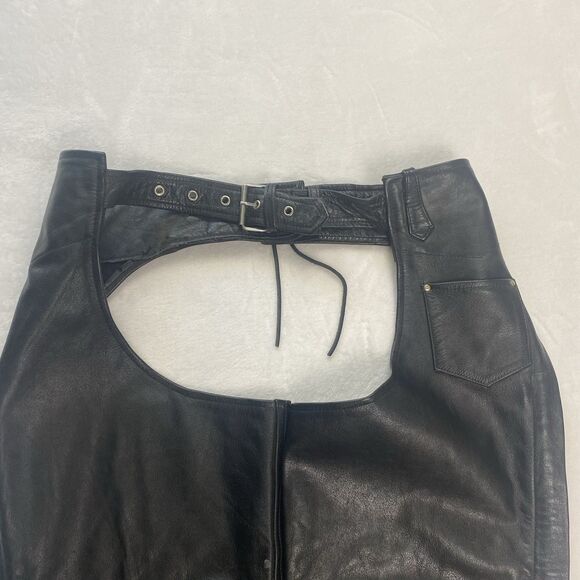 Vintage Barneys Leather Chaps Adult XL Black Leather Motorcycle Riding - Picture 4 of 15